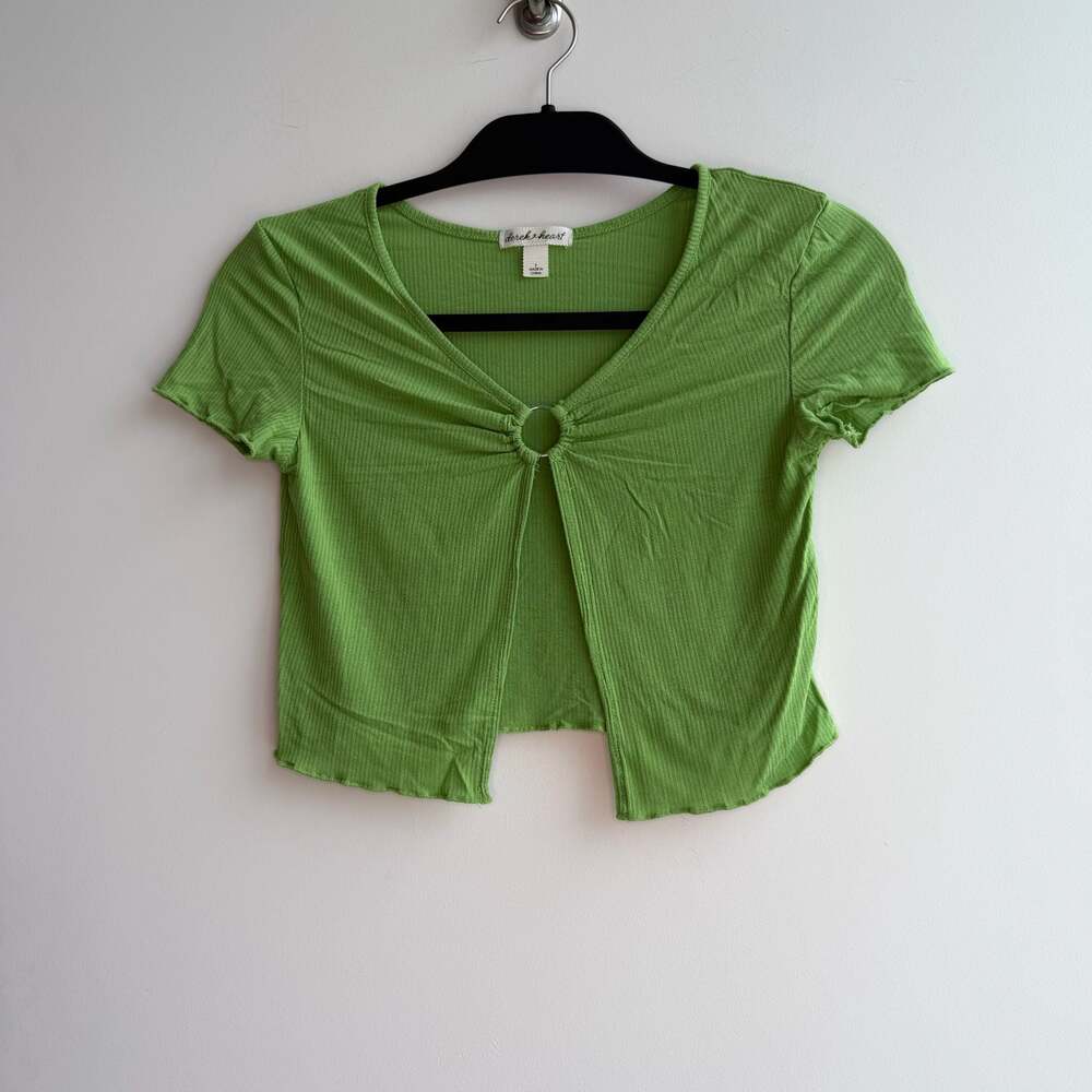 Derek Heart Green Ribbed O-Ring Front Crop Top Size S